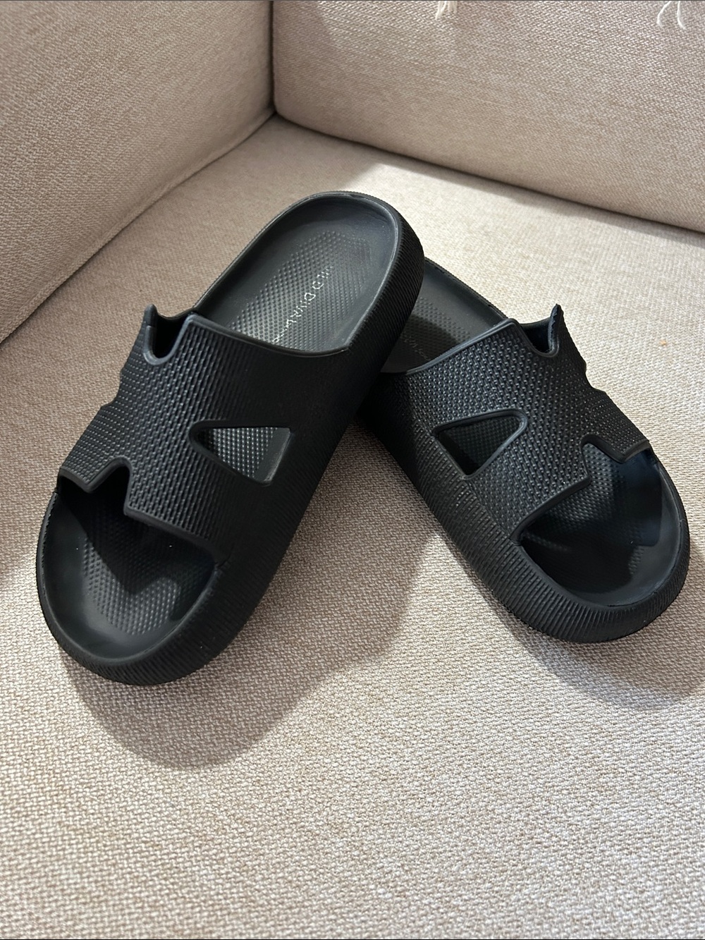 Wild Diva Black Slide Sandals - Textured Comfort